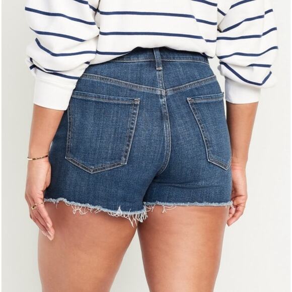 Old‎ Navy High Waisted 3" Inseam OG Blue Jean Cut Off Shorts 16 Medium Wash NWT - Picture 3 of 8